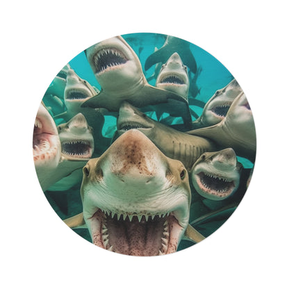 Laughing Lemon Sharks: Joyful Sea Jaws Ocean Deep - Round Rug