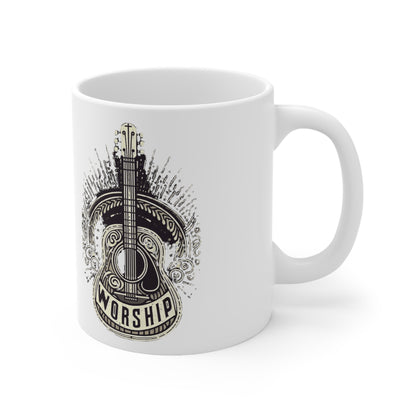 Worship Guitar - Psalm 95 Faith, Trendy Christian, Bible Verse, Religious - Ceramic Mug 11oz