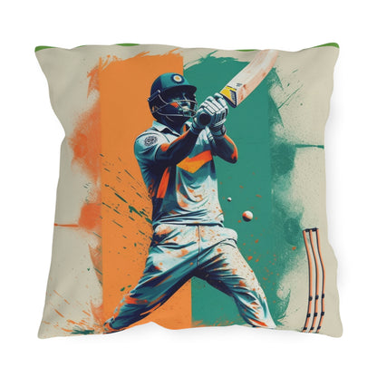 Cricket Batsman, Ball Strike, Indian Flag Color Background - Street Style - Outdoor Pillows