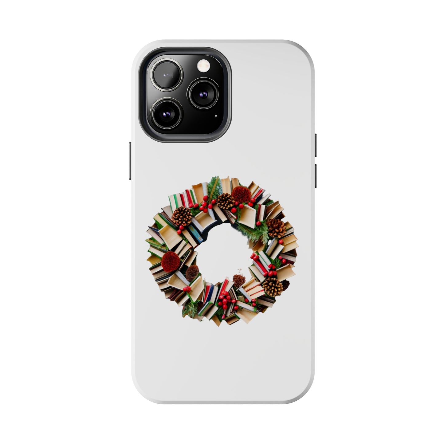 Holiday Book Wreath: Festive Literary Book Lover & Christmas Pinecone Arrangement - Tough Phone Cases