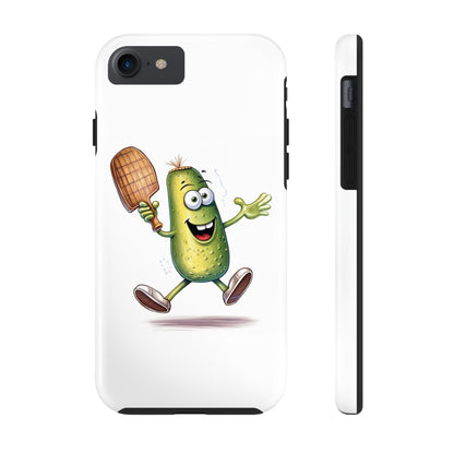 Pickle Player Action: Cartoon Swinging Pickleball Paddle - Sporty Charm - Tough Phone Cases