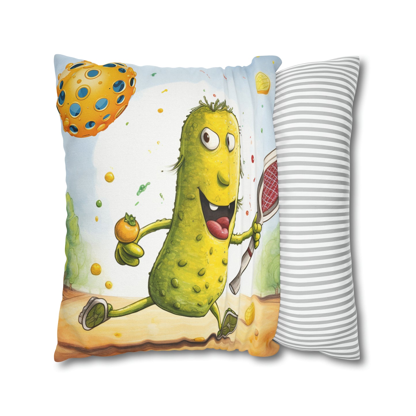 Pickleball Play: Pickle Sport Action Game, Fast Dink Ball - Spun Polyester Square Pillow Case