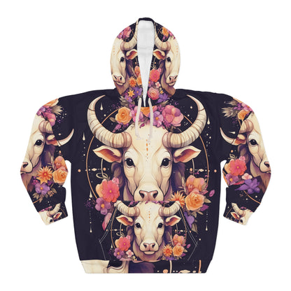 Acentos de flores del toro del zodiaco Tauro - Signo de astrología - Sudadera con capucha unisex (AOP) 