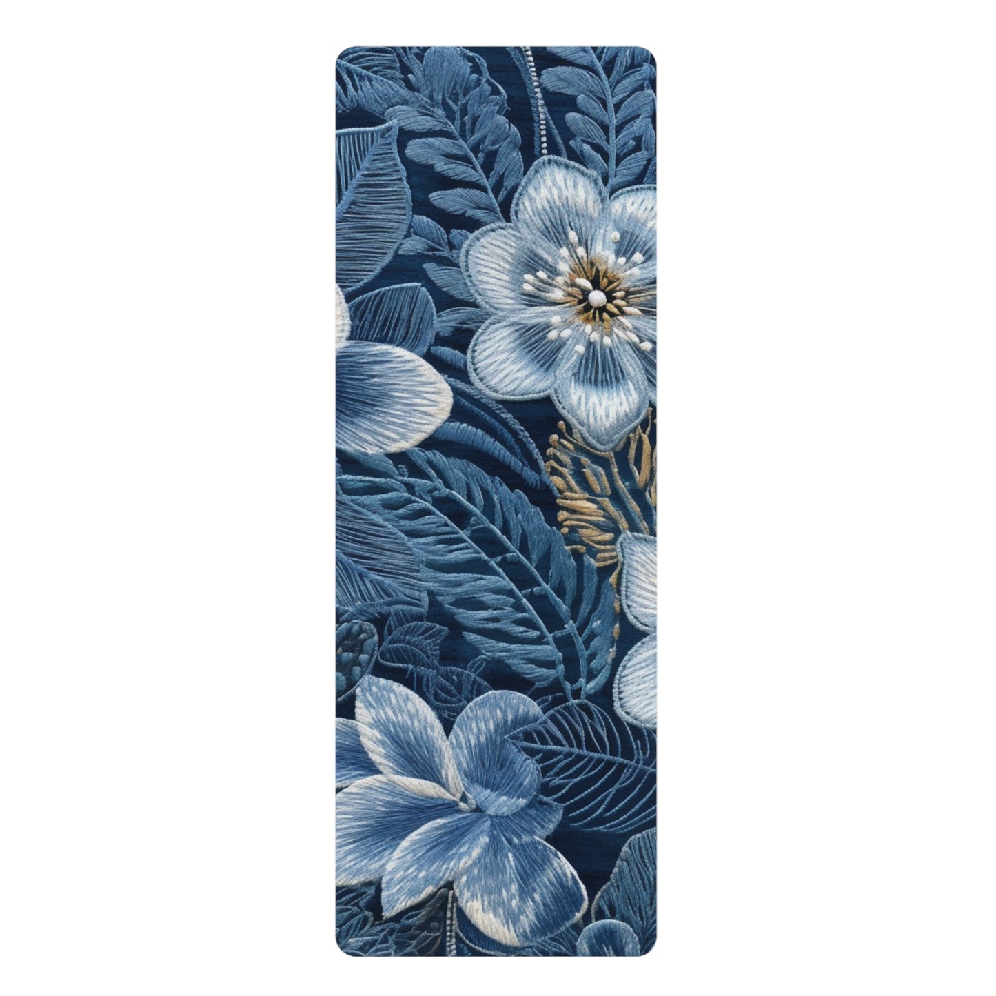 Flower Blossom Embroidery Floral on Denim Style - Rubber Yoga Mat