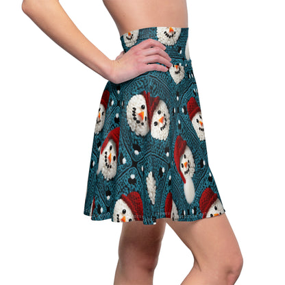 Snowman Crochet Craft, Festive Yuletide Cheer, Winter Wonderland - Women's Skater Skirt (AOP)