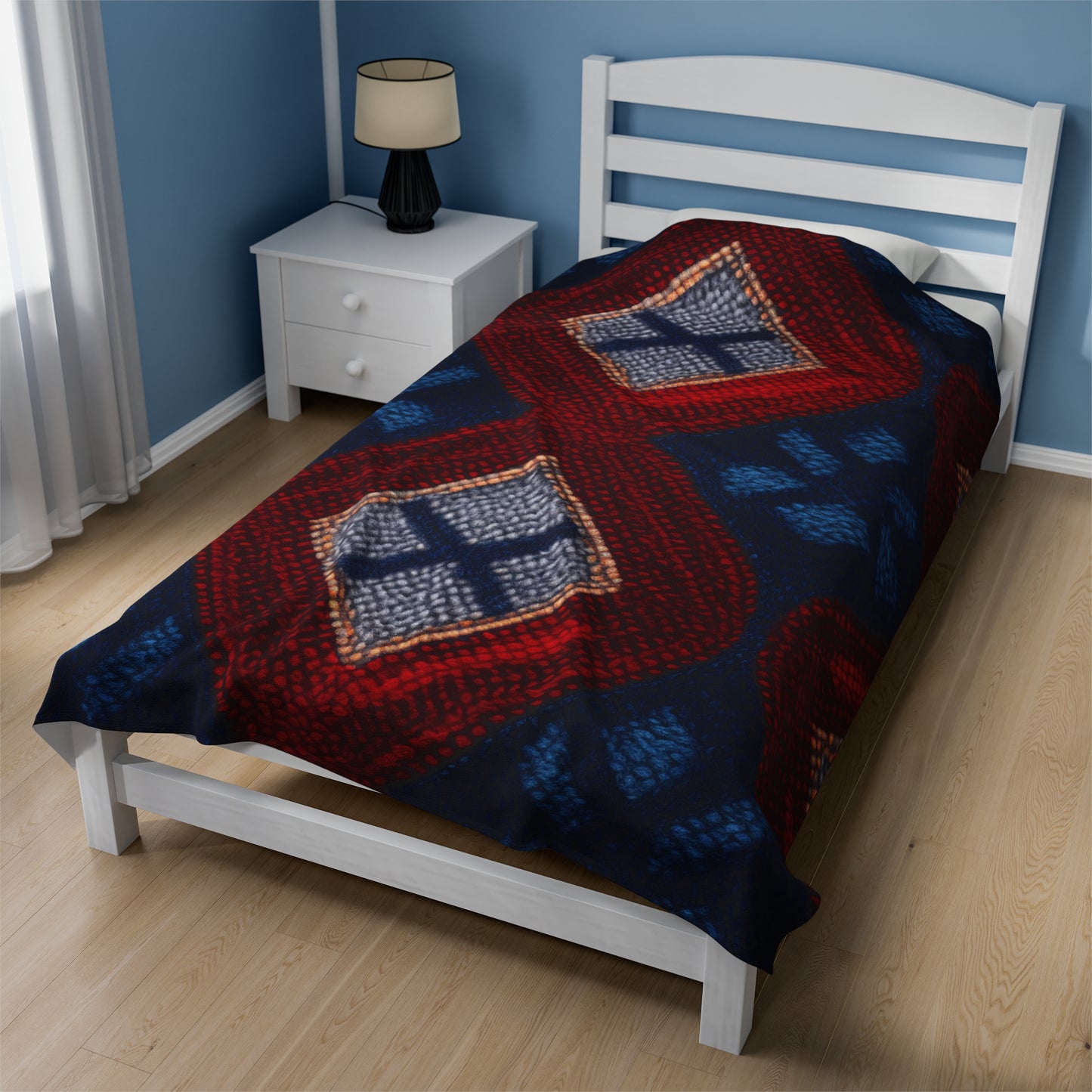 Moquette Majesty: Red & Blue Woolen Wonders - Velveteen Plush Blanket