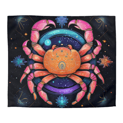 Rainbow Celestial Crab - Vibrant Cancer Zodiac Sign Art - Microfiber Duvet Cover