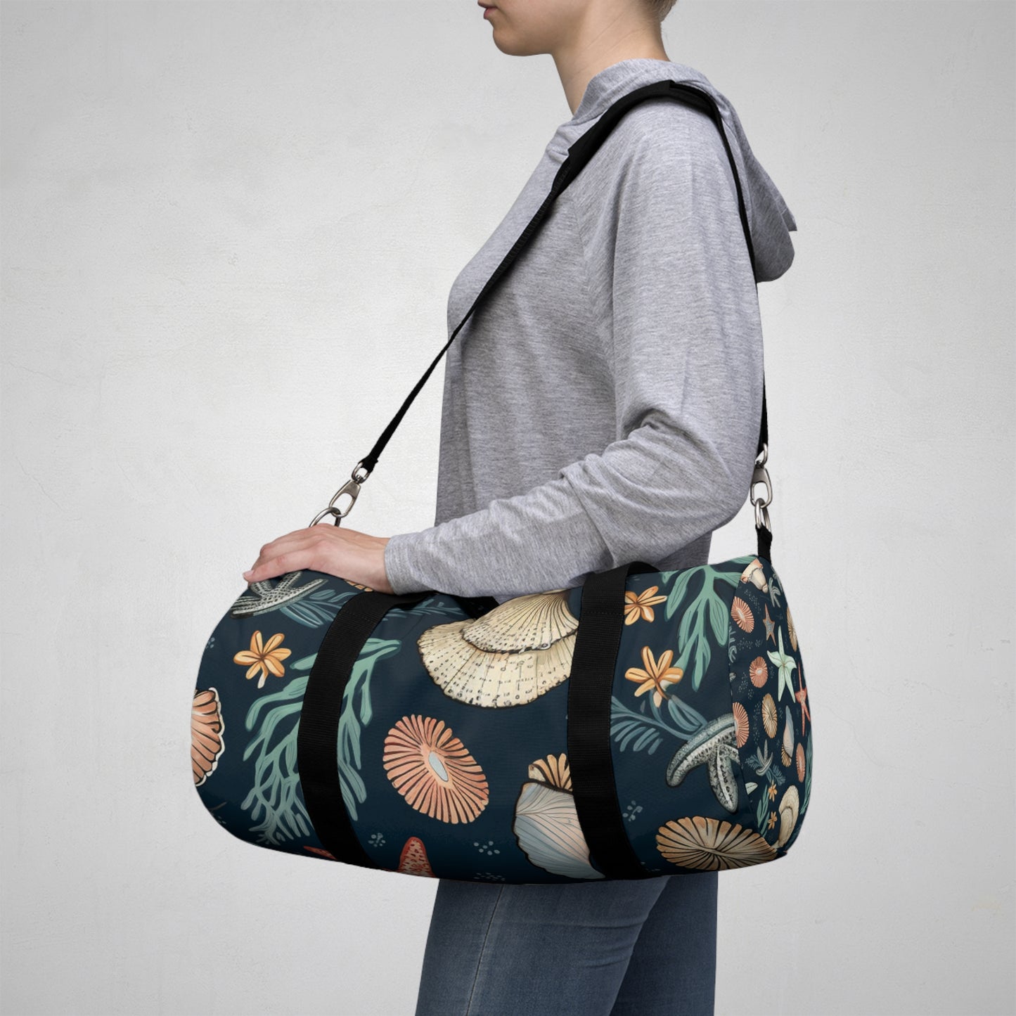 Hand-Drawn Seashells & Starfish Marine-Inspired Pattern Duffel Bag