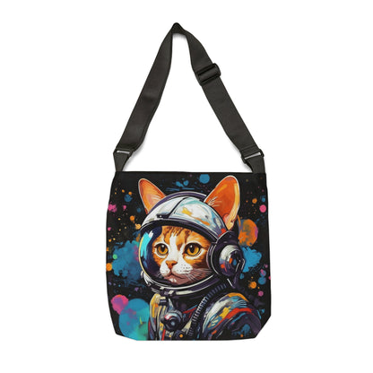 Astro Cat Adventure Feline - 宇宙空間に浮かぶポップアート - 調節可能なトートバッグ (AOP) 