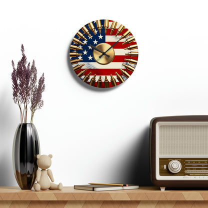 Patriotic Bullet Acrylic Flag Wall Clock - American Pride Military-Inspired Timepiece, Veteran's Memorial Home Decor, Patriotic Gift