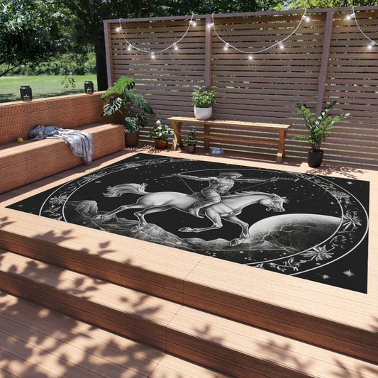 Sagittarius Zodiac Black & White Archer Design - Outdoor Rug