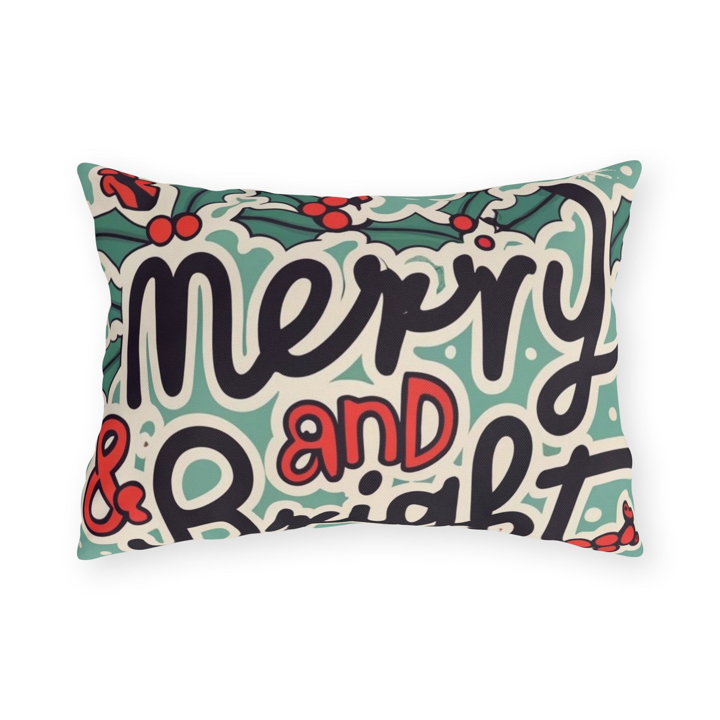 Merry and Bright Christmas Theme Holiday - Outdoor Pillows