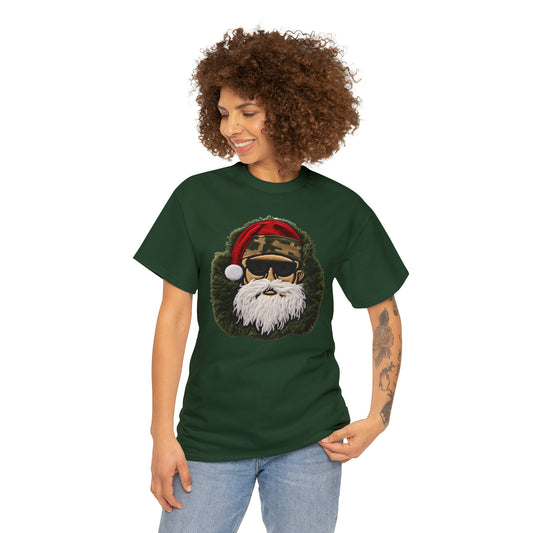 Camo Santa Chenille Patch - Military Christmas Decor - Marine Badge - Unisex Heavy Cotton Tee