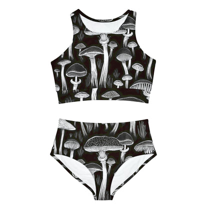 Mushrooms Magic Psychedelic Seamless Repeat Pattern Sporty Bikini Set (AOP)