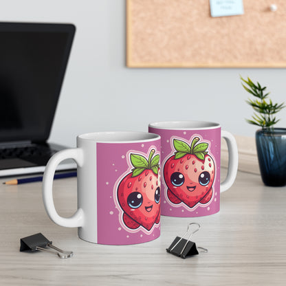 Kawaii Strawberry Adventure - Anime Classic Traditional Japanese Fruit - Otaku Artwork - Ceramic Mug 11oz