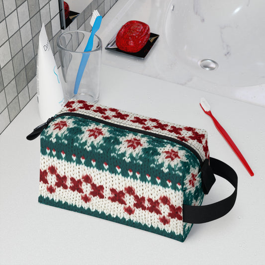 Christmas Knit Crochet Holiday, Festive Yuletide Pattern, Winter Season - Toiletry Bag