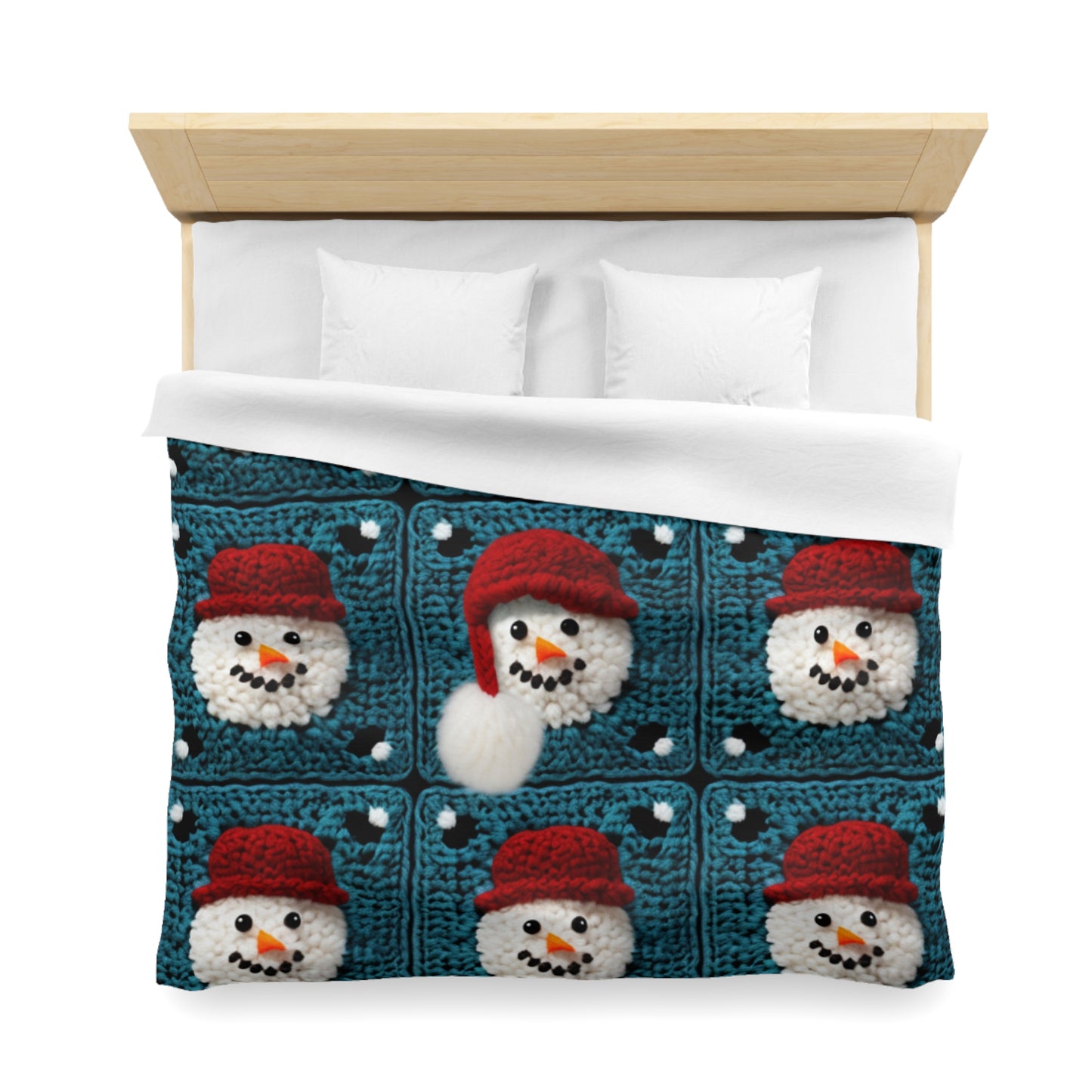 Snowman Crochet Craft, Festive Yuletide Cheer, Winter Wonderland - Microfiber Duvet Cover