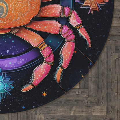 Rainbow Celestial Crab - Vibrant Cancer Zodiac Sign Art - Round Rug