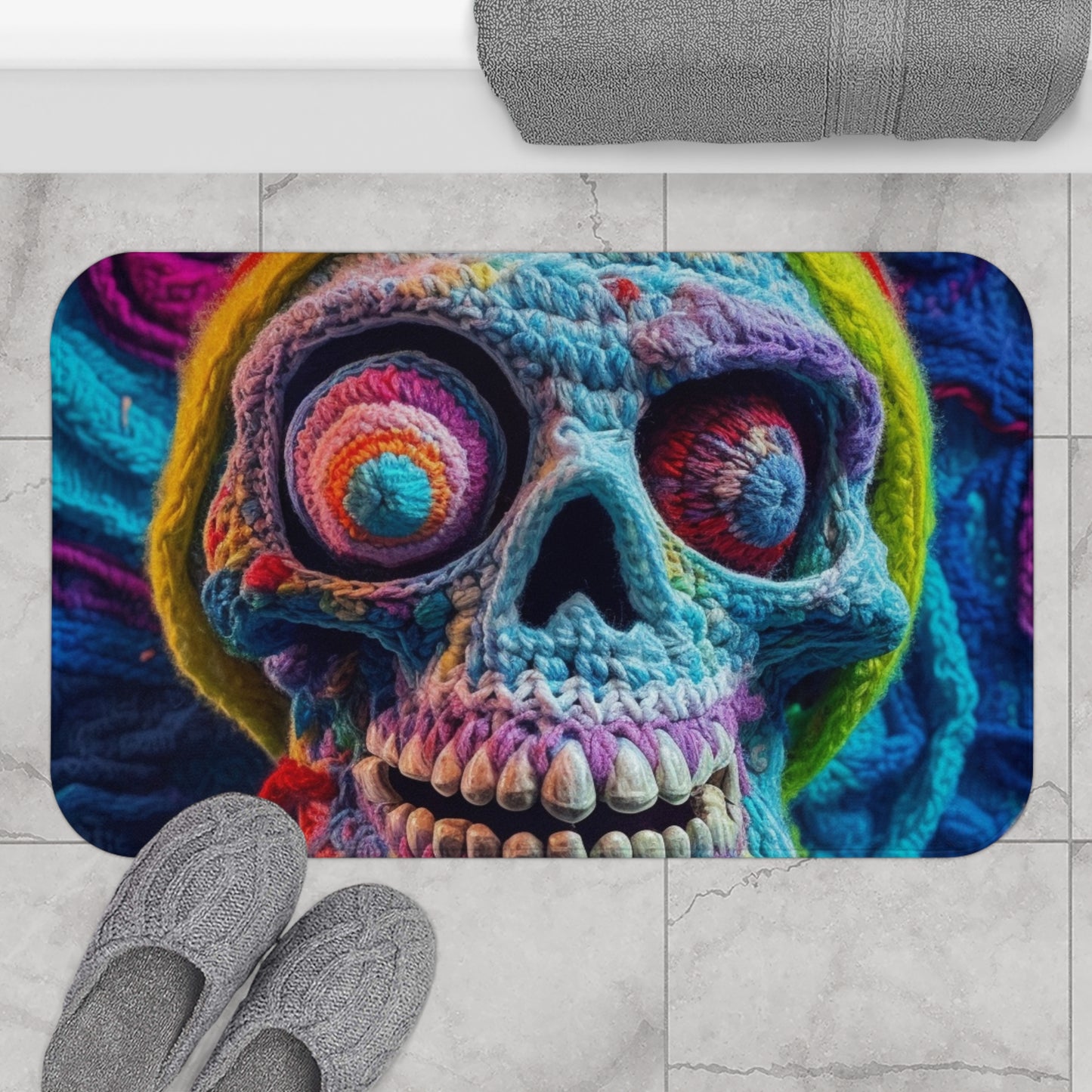 Crochet Skull Halloween Scary Horror Design - Bath Mat