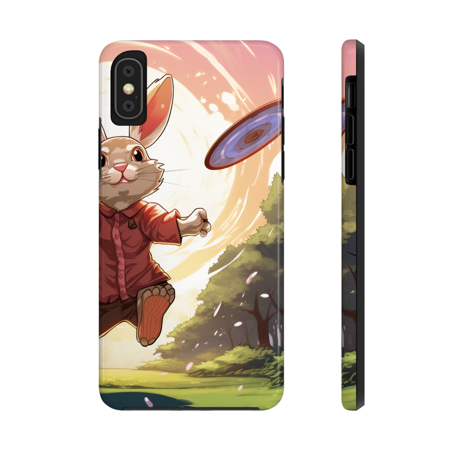 Disc Golf Rabbit: Conejito apuntando al disco volador para una cadena de canasta - Estuches resistentes para teléfonos