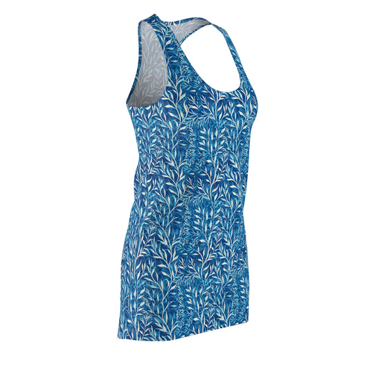 Sea Twig Blue Faux Wrap Women's Cut & Sew Racerback Dress (AOP)
