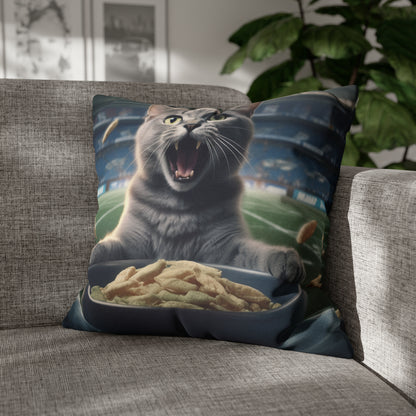 Halftime Football Feline: Screaming Sports Fan Cat Stadium Food Kitten - Spun Polyester Square Pillow Case