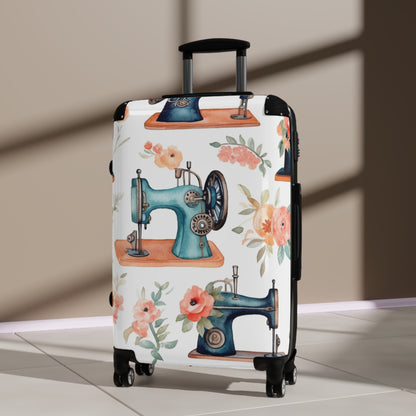 Watercolor Sewing Machines & Floral Bouquets: Antique Feminine Minimalist Styling - Suitcase