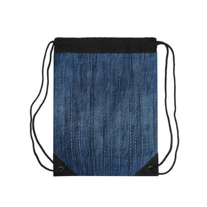 Indigo Splash: Washed Denim Reverie in Deep Blue - Drawstring Bag