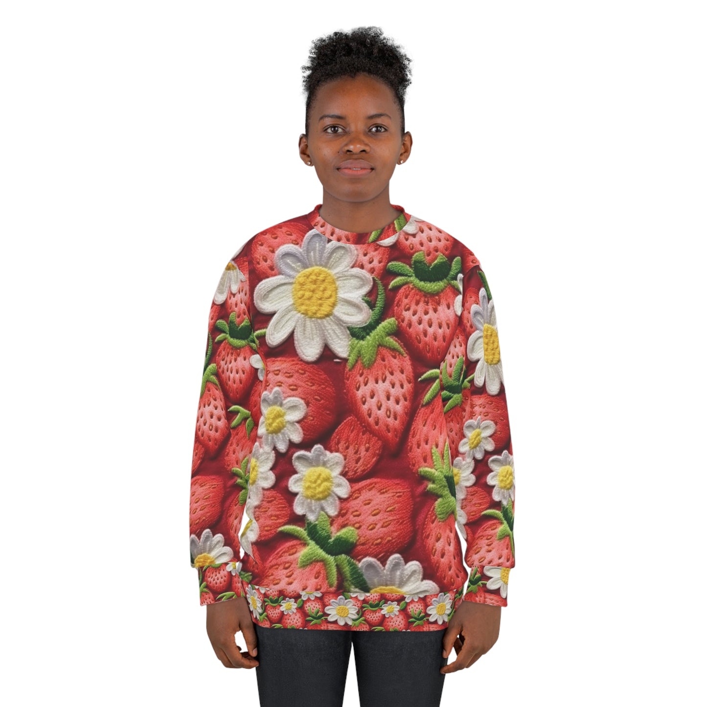 Diseño de bordado de fresas y fresas - Fruta dulce de bayas rojas frescas - Sudadera unisex (AOP) 