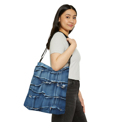 Denim desgastado azul medianoche: diseño resistente, rasgado y elegante - Bolso de mano ajustable (AOP) 