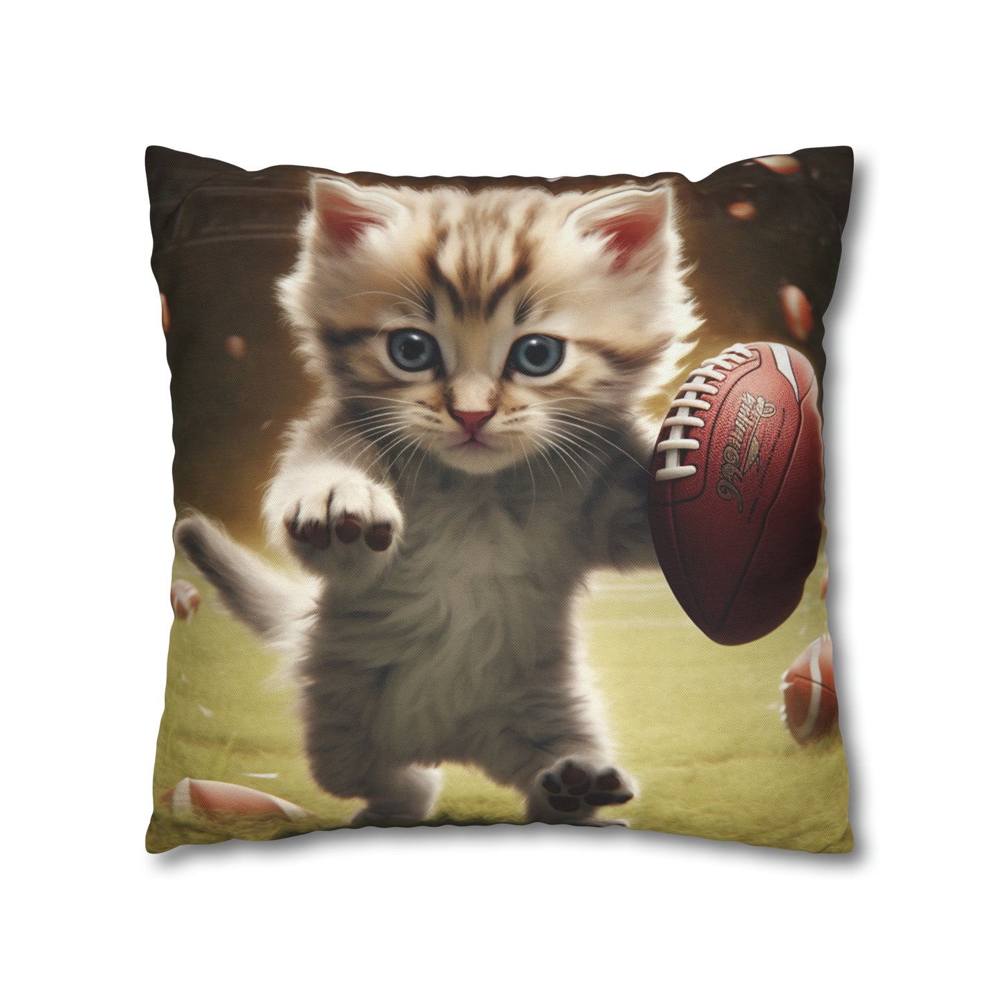 Football Kitty Fantasy: Feline Cat American Sport Quarterback - Spun Polyester Square Pillow Case