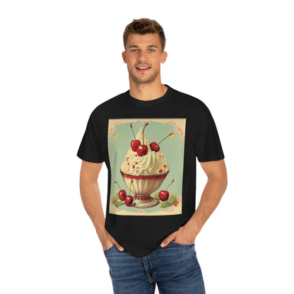 Retro Ice Cream Sundae Parlour Scoop Diner Dessert Art - Camiseta unisex teñida de ropa