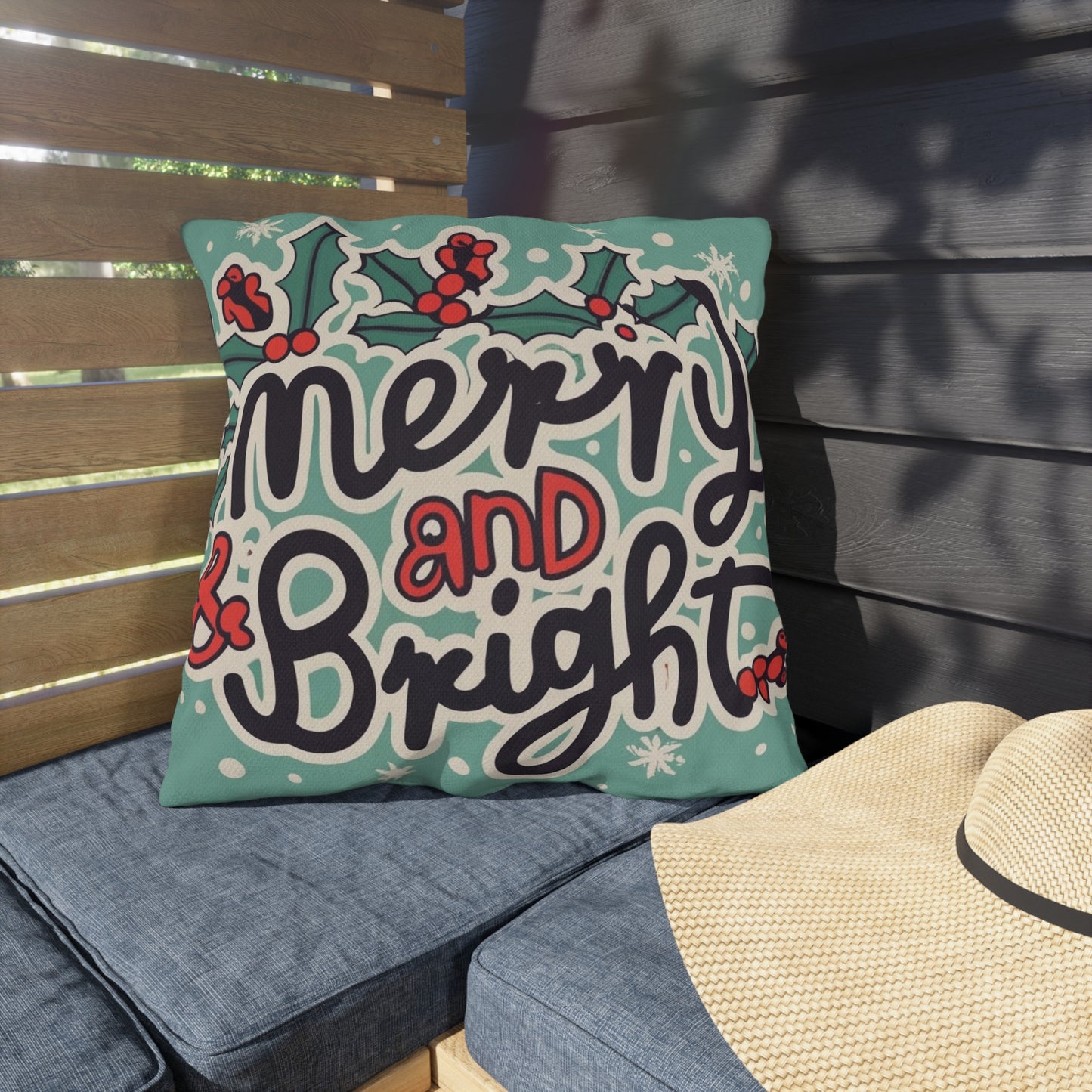 Merry and Bright Christmas Theme Holiday - Outdoor Pillows