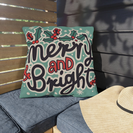 Merry and Bright Christmas Theme Holiday - Outdoor Pillows