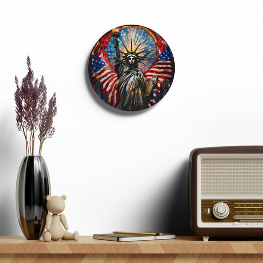 Stained Glass Statue Of Liberty USA, American Design - Acrylic Wall Clock