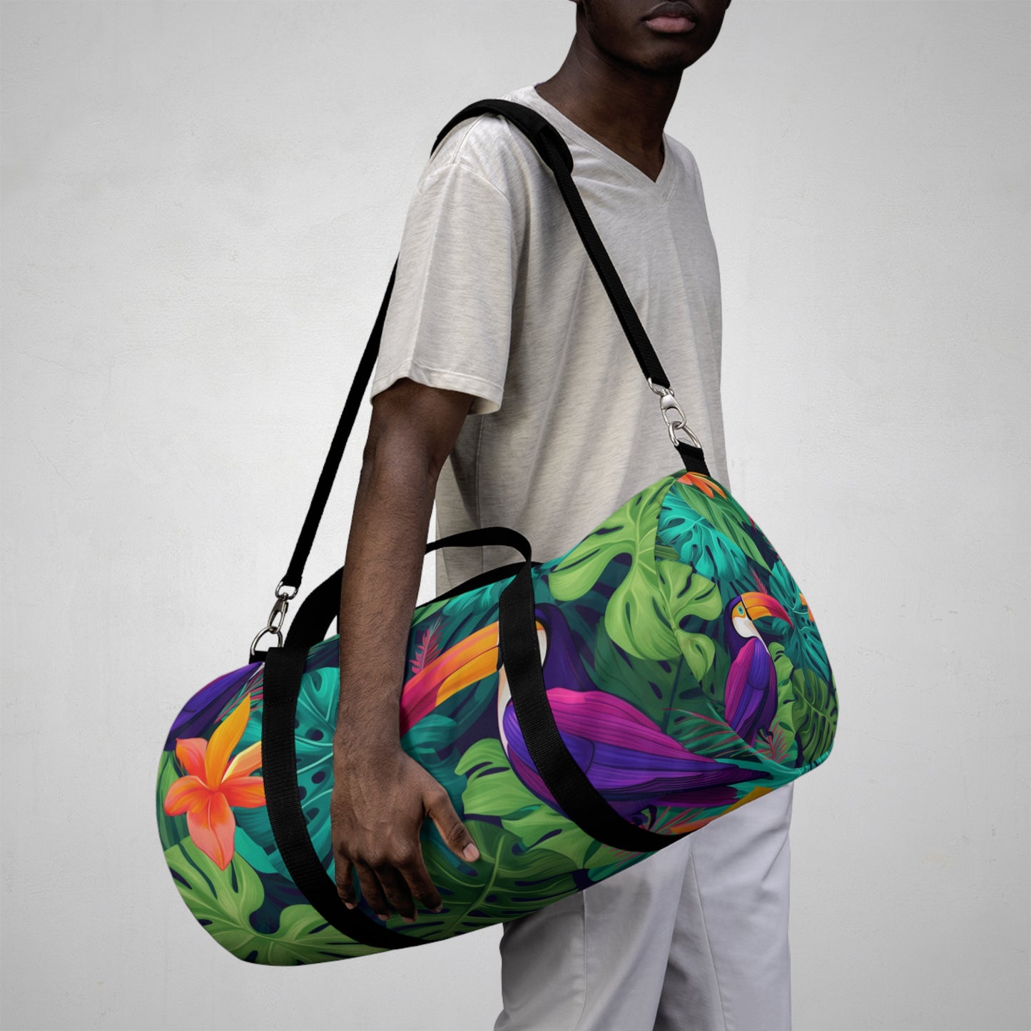 Vivid Tropical Birds & Leaves - Seamless Pattern Duffel Bag