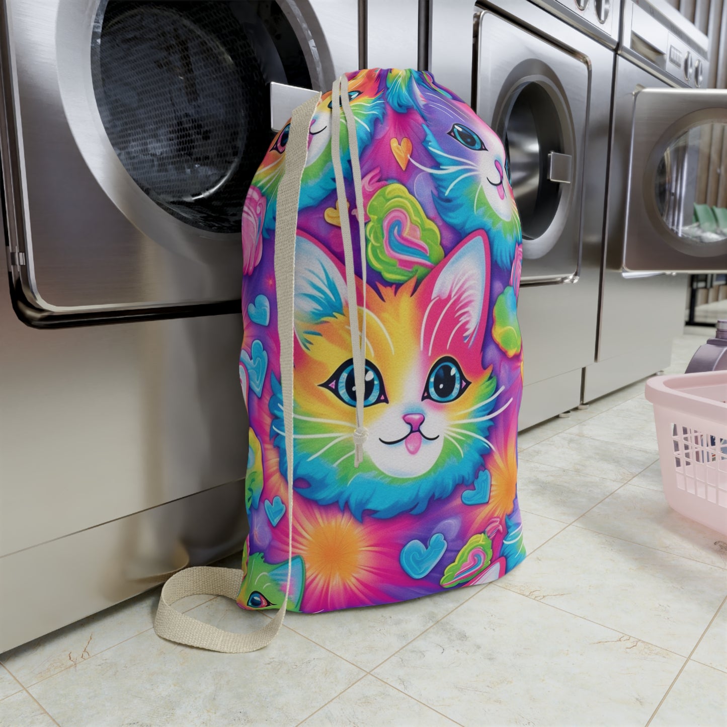 Happy Kitten & Cat Design - Vivid, Colorful & Eye-Catching - Laundry Bag