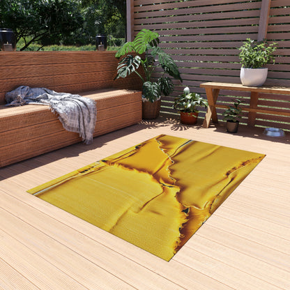 Banana Yellow Lemon: Bold Distressed, Denim-Inspired Fabric - Outdoor Rug