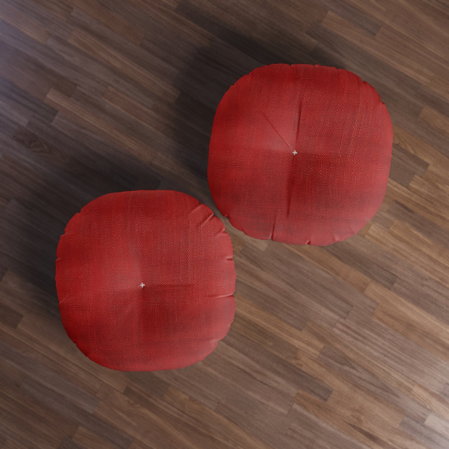 Juicy Red Berry Blast: Denim Fabric Inspired Design - Tufted Floor Pillow, Round