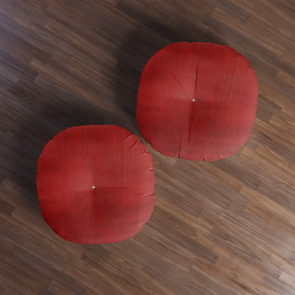 Juicy Red Berry Blast: Denim Fabric Inspired Design - Tufted Floor Pillow, Round