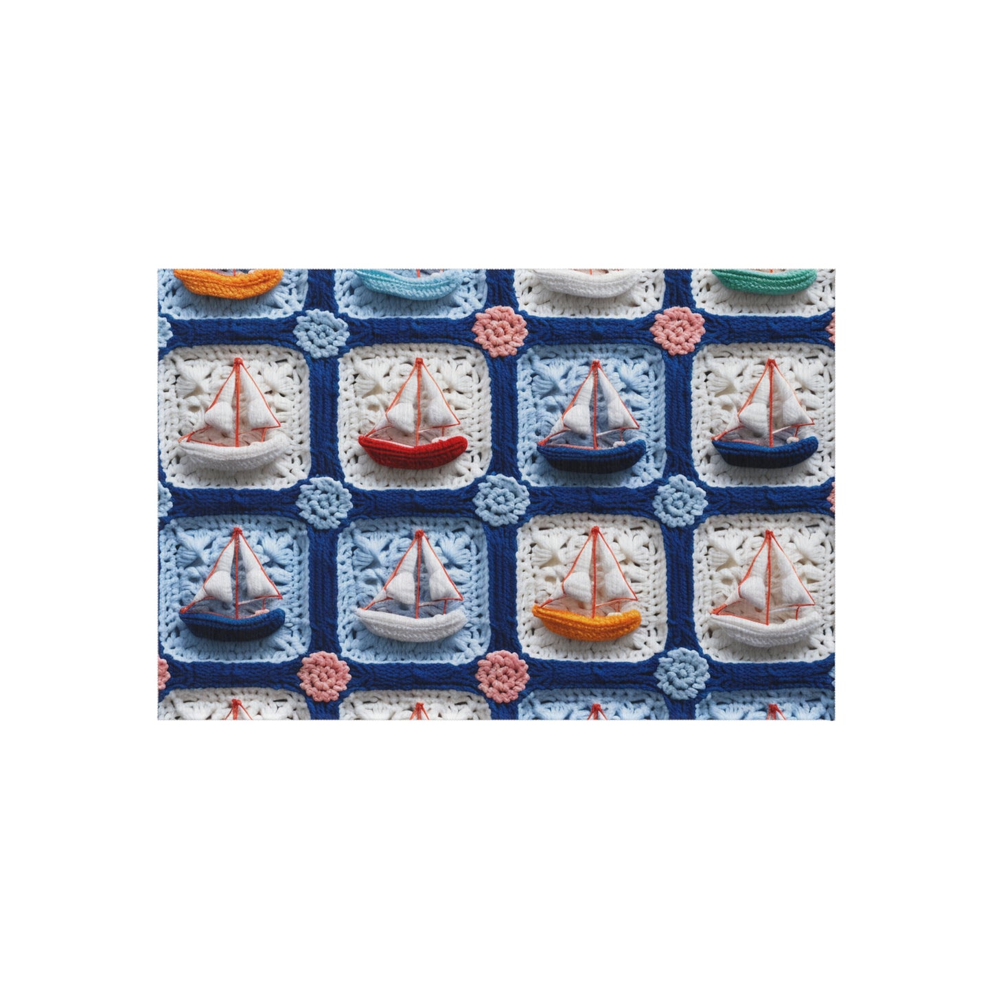 Crochet Boat Ship Sea Vessel Ocean Beach Travel Yacht Design - Outdoor Rug