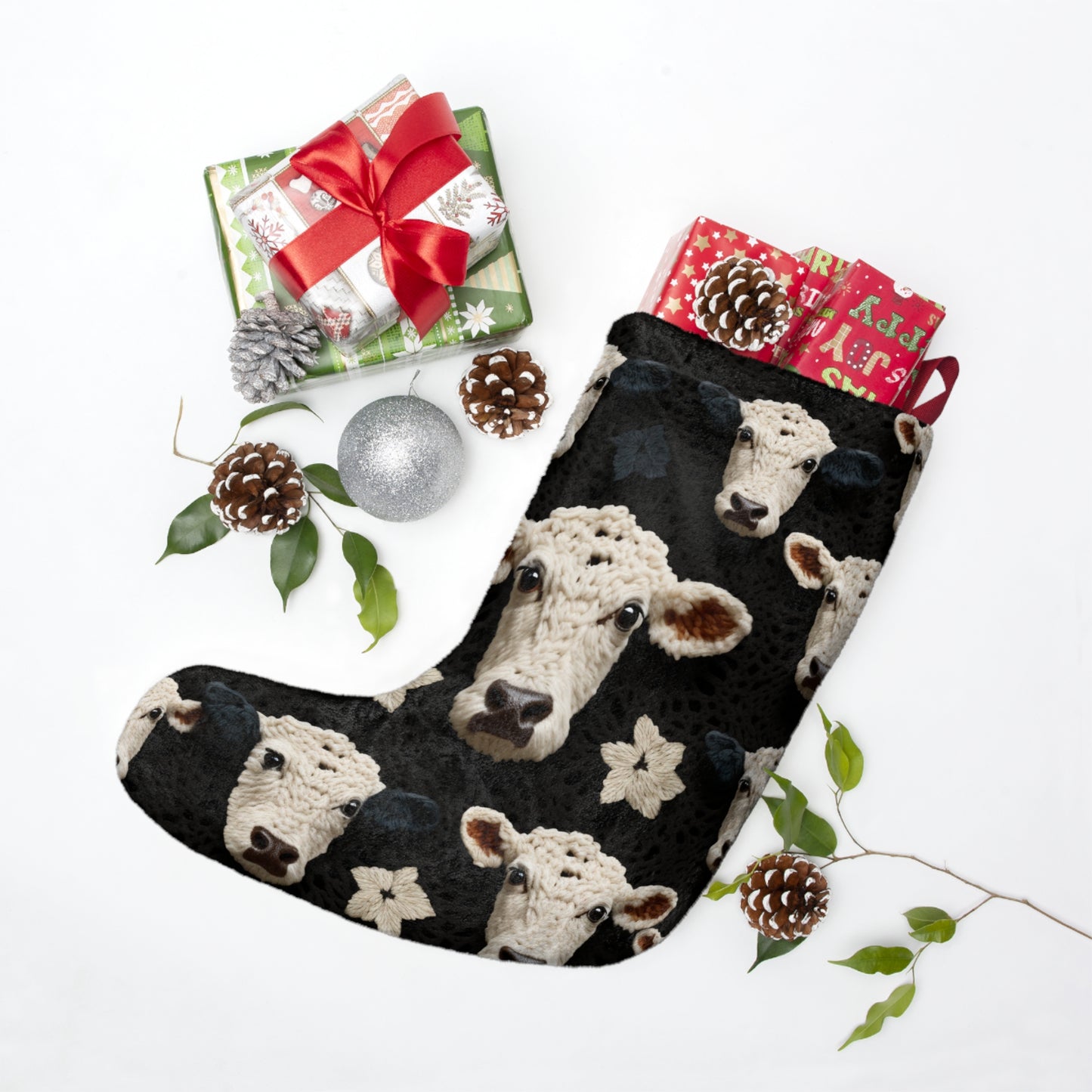 Crochet Cow Pattern Farm Animal Fabric Style - Christmas Stockings