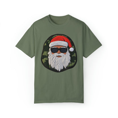 Military Santa Camo Patch - Marine Christmas Chenille Badge - Festive Decor - Unisex Garment-Dyed T-shirt