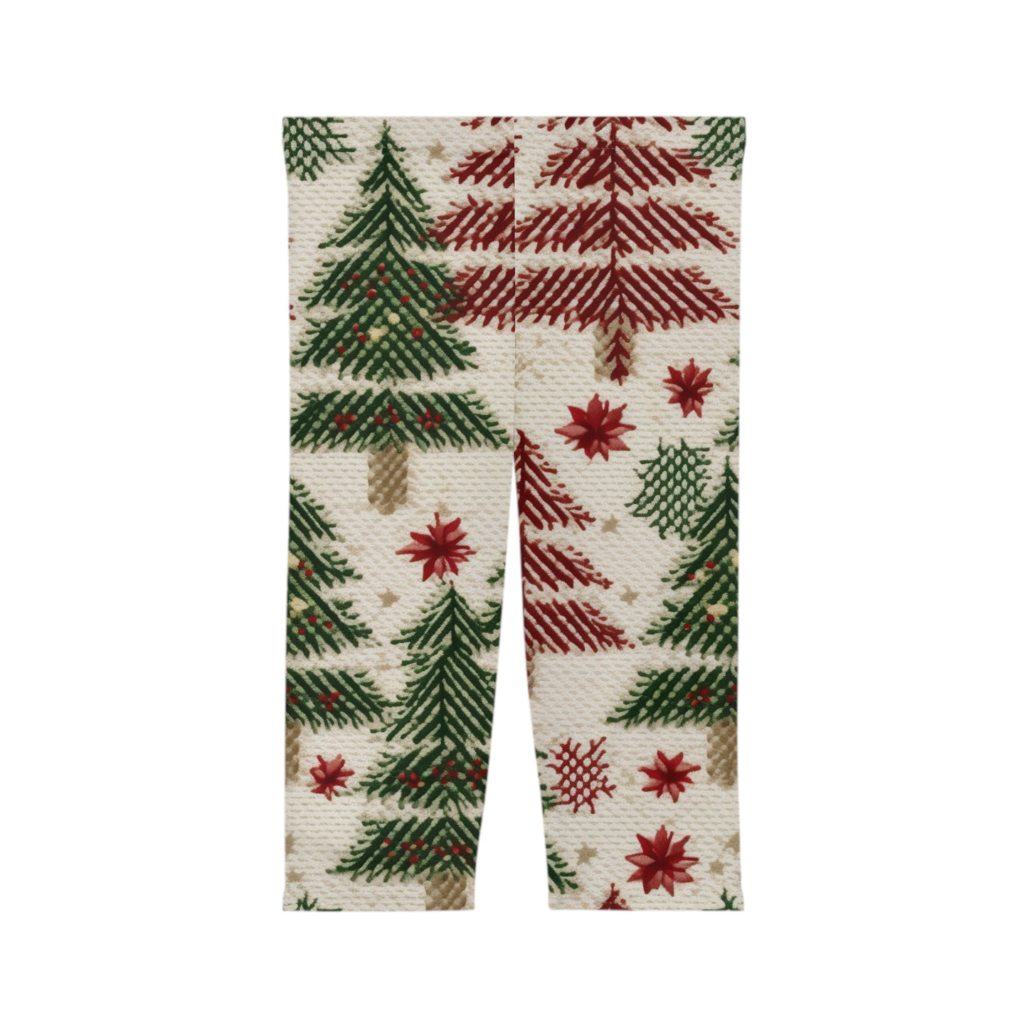 Embroidered Christmas Winter, Festive Holiday Stitching, Classic Seasonal Design - Women’s Capri Leggings (AOP)