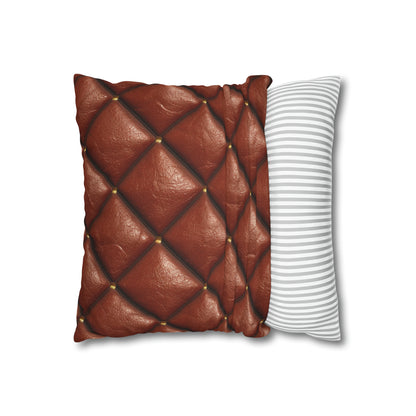 Brown Leather Cognac Pattern Rugged Durable Design Style - Spun Polyester Square Pillow Case