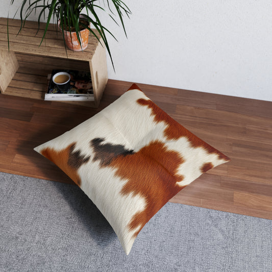 Hair Cowhide Leather Natural Design Tough Durable Rugged Style - Tufted Floor Pillow, Square