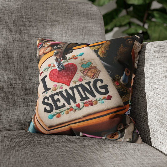 Sewing Machine, I Love Sewing Embroidery, Tailor Workshop - Spun Polyester Square Pillow Case