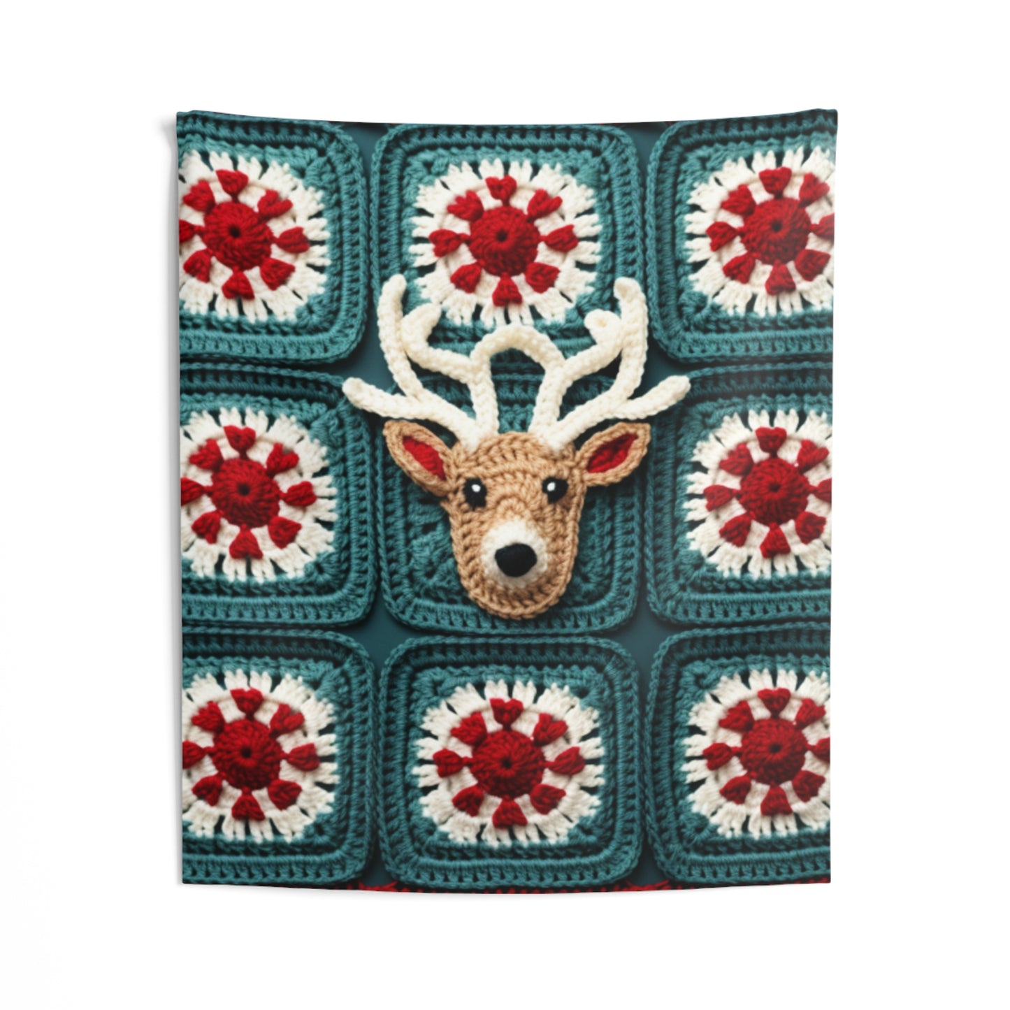 Christmas Reindeer Crochet, Wintry Wonderland Design, Festive Stag Motif. Embrace the Holiday Spirit - Indoor Wall Tapestries