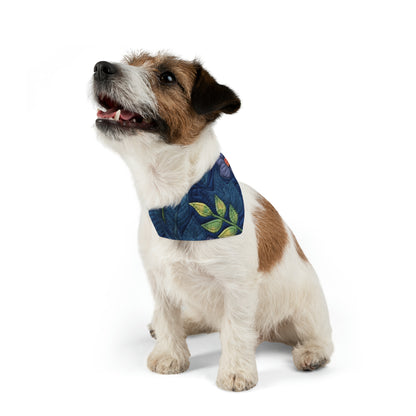 Floral Embroidery Blue: Denim-Inspired, Artisan-Crafted Flower Design - Pet Bandana Collar