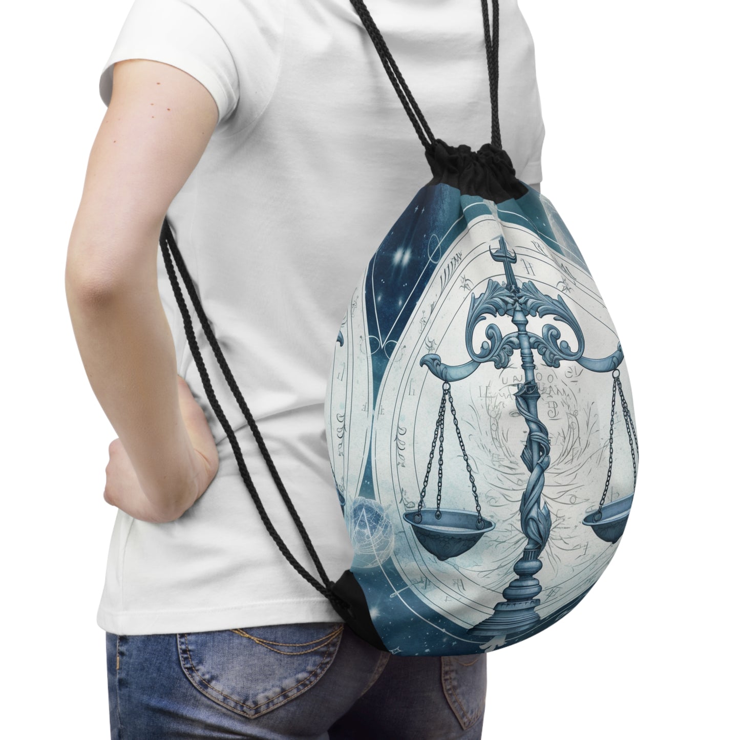 Tonos azules Libra Zodiac Cosmic Astro - Balanza y símbolos - Mochila saco